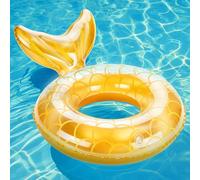 MoKo Anillo de Natación, Flotador de Natación Inflable Portátil con Diseño de Cola de Sirena para Playa Piscina Parque Acuático Fiesta, Anillo de Natación de Diámetro 58 cm para Niño Adulto, Dorado