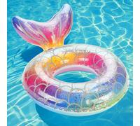 MoKo Anillo de Natación, Flotador de Natación Inflable Portátil con Diseño de Cola de Sirena para Playa Piscina Parque Acuático Fiesta, Anillo de Natación de Diámetro 58 cm, Escalas de Plata Arco Iris