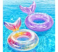 MoKo Anillo de Natación para Niño, Flotador de Natación Inflable Portátil con Diseño de Cola de Sirena para Playa Piscina Parque Acuático Fiesta, Diámetro 58 cm, Arco Iris+ Morado