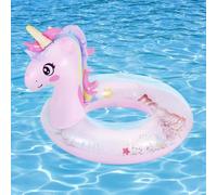 MoKo Anillos de Natación Niños, Flotador de Piscina Inflable Niños de Forma Unicornio con Purpurinas de 55 cm de Diámetro, Flotador de Natación para Playa Natación Aire Libre Verano, Rosa & Unicornio