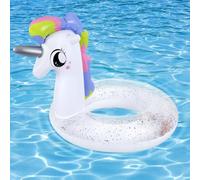 MoKo Anillos de Natación Unicornio para Niños, Flotador de Piscina Inflable de 55 cm de Diámetro con Purpurinas para Playa Natación Aire Libre Verano, Flotador de Natación Niños, Unicornio Blanco