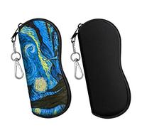 MoKo - Bolsa de gafas de sol (2 unidades, neopreno, funda de almacenamiento de gafas para gafas, marcos, maleza, llaves, lápices, tarjetas, color negro y noche estrellada