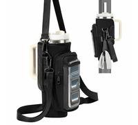 MoKo Bolsa Magnética de Gimnasio con Soporte para Botella, Correa Ajustable y Bolsillo Transparente para Móvil, Organizador Fitness con 5 Imanes, Compatible Stanley, Tumbler, Owala, Negro