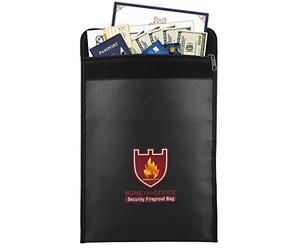 Moko Bolsa para documentos ignífuga, resistente al fuego y al agua, protege tus objetos de valor, documentos, dinero, joyas, cremallera para máxima protección, color negro