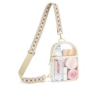 MoKo Bolso Bandolera Aprobado por Estadio, Bolsa de Pecho Mujer Transparente con Correa Ajustable y Bolsillos para Concierto Partido Gimnasio Viaje Correr, Bolso de Hombro Transparente Mujer, Beige