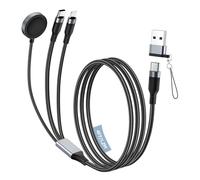 MoKo Cable USB C 3 en 2 para Cargador Apple Watch, Cable de Carga Múltiple Compatible con iPhone/iPad/iWatch Series 11/10/9/8/7/6/5/4/3/2/1/Ultra 3/Ultra 2/Ultra/SE 3/SE 2/SE, 4 pies, Negro