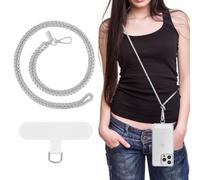 MoKo Cadena Metálica para Móvil, Cordón para Teléfono Universal Correa para Teléfono Móvil Manos Libres Desmontable, Correa Cuello para Viaje Senderismo Desplazamientos Diarios, Plata Pálido