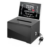 MoKo Caja Acrílica para Donaciones con Cerradura, Buzón de Sugerencias con Soporte para Carteles para Recaudación de Fondos, Caja para Rifas, Tarro para Propinas, 6,2"x 4,7"x 4", Negro