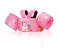 MoKo Chaleco de Natación Ajustable para Niños de 20 a 50 lbs, Manguitos Flotadores de Natación de Doble Uso, Brazaletes de Natación Flotante con Silbato, Flotadores de Piscina, Rosa & Unicornio