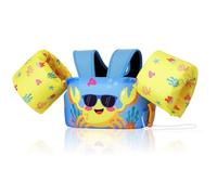 MoKo Chaleco de Natación Niños 9-22,6 kg, Manguitos Flotadores de Natación con Silbato para Aprender Nadar, Brazaletes Flotante Niños 3 Años o Más, Azul Cielo Cangrejo Amarillo