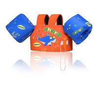 MoKo Chaleco de Natación Niños 9-22,6 kg, Manguitos Flotadores de Natación para Niños con Silbato para Aprender Nadar, Brazaletes de Natación Flotante Niños 3 Años o Más, Tiburones Naranja Azul