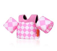 MoKo Chaleco de Natación para Niños, Flotadores de Brazo para Niños de 20-50 lbs, Flotadores de Agua con Silbato de Emergencia, Bonitos de Brazo, Rómbulo Rosa