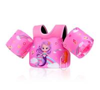 MoKo Chaleco de Natación para Niños, Flotadores de Brazo para Niños de 20-50 lbs, Flotadores de Agua con Silbato de Emergencia, Bonitos de Brazo, Rosa Sirena Arcoíris Púrpura