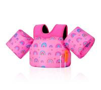 MoKo Chaleco de Natación para Niños, Flotadores de Brazo para Niños de 20-50 lbs, Flotadores de Agua con Silbato de Emergencia, Bonitos Flotadores de Brazo para Piscina, Arco Iris Rosa Intenso