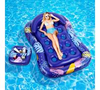 MoKo Colchoneta Hinchable Piscina, 185*127 cm Flotador Inflable Piscina Grande con Reposacabezas Desmontable y Porta Bebidas, Hamaca Flotante Piscina para Adultos Juguetes Piscina Playa Fiestas Verano