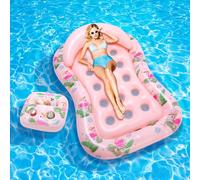 MoKo Colchoneta Hinchable Piscina, 185*127 cm Flotador Inflable Piscina Grande con Reposacabezas Desmontable y Porta Bebidas, Hamaca Flotante Piscina para Adultos Juguetes Piscina Playa, Flamenco Rosa