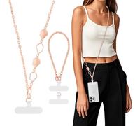 MoKo Cordón Ajustable Portátil para Teléfono Móvil, Correa para Muñeca y Cuello, Empalme de Perlas, Oro Rosa