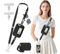 MoKo Cordón cruzado para teléfono con cartera RFID, clip y correa para llevar Cordón cruzado y cartera desmontable con ventana para identificación, correa ajustable para iPhone con lengüetas, Negro
