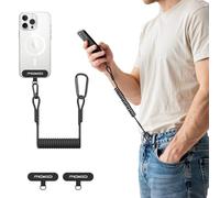 MoKo Cordón para teléfono con parche, Correa antirrobo para teléfono móvil, Cordón elástico universal anti-caída para el móvil al libre Senderismo, Se adapta a teléfonos inteligentes, Negro