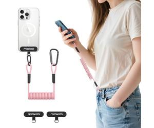 MoKo Cordón para teléfono con parche, Correa antirrobo para teléfono móvil, Cordón elástico universal anti-caída para el móvil al libre Senderismo, Se adapta a teléfonos inteligentes, Rosa