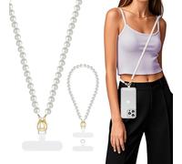 MoKo Cordón para Teléfono, Cordón Ajustable para Teléfono Móvil con Correa para Muñeca, Correa para Móvil con Empalme de Perlas, Cordón para Móvilx1, Correa para Muñecax1, Parche para Cordónx2, Blanco