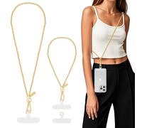 MoKo Cordón para Teléfono, Cordón Ajustable para Teléfono Móvil con Correa para Muñeca, Correa para Móvil con Empalme de Perlas, Cordones Móvilx1, Correas Muñecax1, Parche Cordónx2, Pálido Oro
