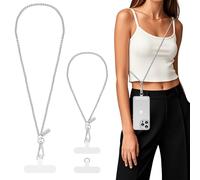 MoKo Cordón para Teléfono, Cordón Ajustable para Teléfono Móvil con Correa para Muñeca, Correa para Móvil con Empalme de Perlas, Cordones Móvilx1, Correas Muñecax1, Parche Cordónx2, Pálido Plata