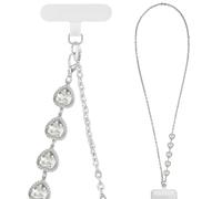 MoKo Cordón para Teléfono, Cordón Ajustable para Teléfono Móvil con Correa para Muñeca, Correa para Móvil con Empalme de Perlas, CordónMóvilx1, CorreaMuñecax1, Parche Cuerda x2, Plata-Blanco