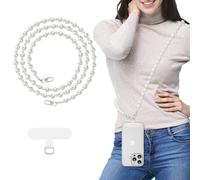 MoKo Cordón Universal para Teléfonos, Cadena de Perlas Anti-Robo Desmontable para Mujeres, Lanyard al Rededor del Cuello con Parche para iPhone y la Mayoría de Smartphones, B-Blanco