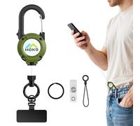 MoKo Correa Antirrobo para Teléfono con Cable de Acero, Retráctil y Bloqueable, Correa Anticaída con Tether Metálico 360°, Llavero para Senderismo Pesca Ciclismo Outdoor, Verde
