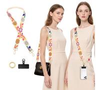 MoKo correa bandolera bordada con flores para teléfono con anilla metálica 360° de rotación, correa ajustable para bolso/tote mujer, Sauce Beige