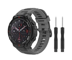 MoKo Correa Compatible con Amazfit T-Rex/T-Rex Pro Smartwatch, Pulsera Deportiva de Repuesto de Silicona Suave con Herramientas, Gris Oscuro