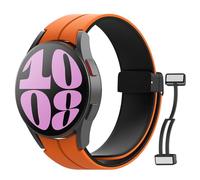 MoKo Correa Compatible con Samsung Galaxy Watch 7 FE 6 5 4 40mm 44mm/Watch 6 Classic 43mm 47mm/5 Pro 45mm/4 Classic 42mm 46mm, Pulsera de Repuesto de Silicona con Hebilla Magnética, Naranja/Negro