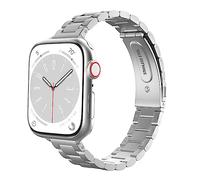 MoKo Correa de Acero Inoxidable Compatible con Apple Watch Band Ultra/Ultra2 49mm/Series 10/9/8/7/6/5/4/3/2/1/SE 42/44/45/46mm,Pulsera de Reloj Ajustable con Extractor,Plata