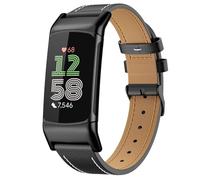 MoKo Correa de Cuero Compatible con Fitbit Charge 6/Fitbit Charge 5 para Hombre Mujer, Pulsera de Reloj de Piel Auténtica, Negro