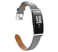 MoKo Correa de Cuero Compatible con Fitbit Inspire 2/HR/Inspire, Pulsera de Reloj de Repuesto de Cuero para Mujer Hombre, Gris