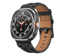 MoKo Correa de Cuero Compatible con Samsung Galaxy Watch Ultra 47mm (2025/2024), Correa de Repuesto de Cuero Genuino con Conector Metálico para Hombre, Negro+Denim Negro