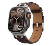 MoKo Correa de Cuero para Apple Watch, Compatible con 49mm 46mm 45mm 44mm 42mm iWatch, Correa de Repuesto con Conector de Metal para Ultra 3/2/1, SE 3/2/1, Series 11/10/9/8/7/6/5/4/3/2/1,T/MarrónOscur