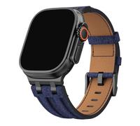 MoKo Correa de Cuero para Apple Watch, Compatible con 49mm 46mm 45mm 44mm 42mm iWatch, Correa de Repuesto con Conector de Metal para Ultra 3/2/1, SE 3/2/1, Series 11/10/9/8/7/6/5/4/3/2/1,Nr/Azul Denim