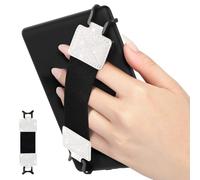 MoKo Correa de Mano de Seguridad para 6-8" Kindle eReaders Fire Tableta - Kobo/Voyaga/Sony Kindle E-Book Tablet, Soporte de Agarre de Dedo Elástico Multifuncional Tableta, Correa Negra, Brillo Blanco