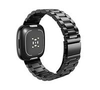 MoKo Correa de Metal Compatible con Fitbit Versa 4/Versa 3/Sense 2/Sense, Pulsera de Reloj de Repuesto de Acero Inoxidable para Mujeres Hombres, Negro
