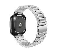 MoKo Correa de Metal Compatible con Fitbit Versa 4/Versa 3/Sense 2/Sense, Pulsera de Reloj de Repuesto de Acero Inoxidable para Mujeres Hombres, Plata