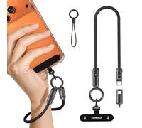 MoKo Correa de Muñeca para Móvil 2-en-1 con Cable USB-C, Cable de Carga Rápida USB-C a USB-C PD 240W, Lanyard Antirrobo con Anclaje Metálico 360° para iPhone 17/16/15, Tablet, Portátil, Negro