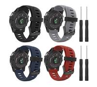 MoKo Correa de reloj compatible con Garmin Fenix 3/3 HR/5X/5X Plus/Tactix Charlie/Descent Mk1, [Pack de 4] Correa deportiva de repuesto de silicona, negro y gris y azul noche y rojo oscuro