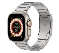 MoKo Correa de Titanio con Apple Watch Ultra 3/2/1 Strap 49mm 46mm 45mm 44mm 42mm, Pulsera de Metal con Cierre de Doble Pulsador para iWatch SE3/SE2/SE Series 11 10 9 8 7 6 5 4 3 2 1, Plata