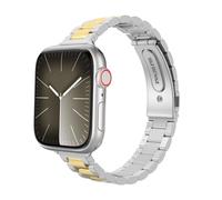 MoKo Correa Delgada de Metal Compatible con Apple Watch 41mm 40mm 38mm, Pulsera Fina de Acero Inoxidable de Repuesto para iWatch Series SE 2 SE 9 8 7 6 5 4 3 2 1 para Mujeres Hombres, Plata/Dorado