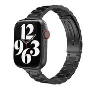 MoKo Correa Delgada de Metal Compatible con Apple Watch 41mm 40mm 38mm, Pulsera Fina de Acero Inoxidable de Repuesto para iWatch Series SE 2 SE 9 8 7 6 5 4 3 2 1 para Mujeres Hombres, Negro
