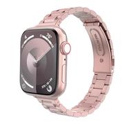 MoKo Correa Delgada de Metal Compatible con Apple Watch 41mm 40mm 38mm, Pulsera Fina de Acero Inoxidable de Repuesto para iWatch Series SE 2 SE 9 8 7 6 5 4 3 2 1 para Mujeres Hombres, Rosa Rosa