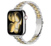 MoKo Correa Delgada de Metal Compatible con Apple Watch Ultra 3/2/1 49mm,S11/S10 46mm,9/8/7 45mm,SE3/SE2/SE/6/5/4 44mm,3/2/1 42mm, Pulsera Fina de Acero Inoxidable de Repuesto para Mujeres, Pt/Dorado