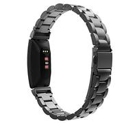 MoKo Correa Metálica Compatible con Fitbit Inspire 2/HR/Inspire, Pulsera de Repuesto de Acero Inoxidable para Hombre Mujer, Negro